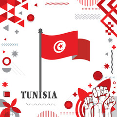 Tunisia Flag national day design Abstract geometric decoration vector illustration