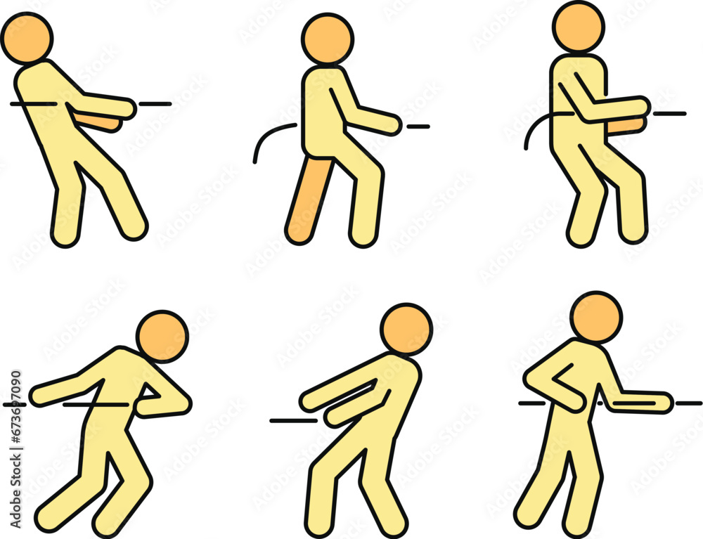 Poster tug of war game icons set. outline set of tug of war game vector icons thin line color flat on white