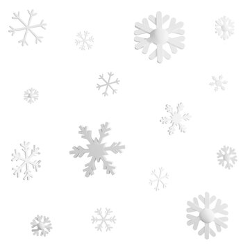White snowflakes falling clipart flat design icon isolated on transparent background, 3D render Christmas and winter concept