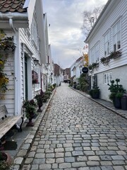 The beautiful streets and houses in old Stavanger Norway