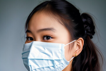 An asian woman wearing protective mask. COVID 19. Mask-Wearing with Confidence. Generative AI