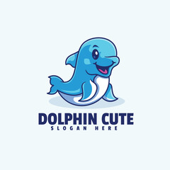 Cute dolphin illustration vector mascot logo 