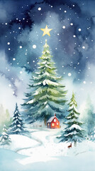 Obraz premium watercolor, christmas, december, costume, merry, present, new year, christmas tree, scenery