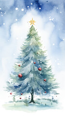 Obraz premium watercolor, christmas, december, costume, merry, present, new year, christmas tree, scenery