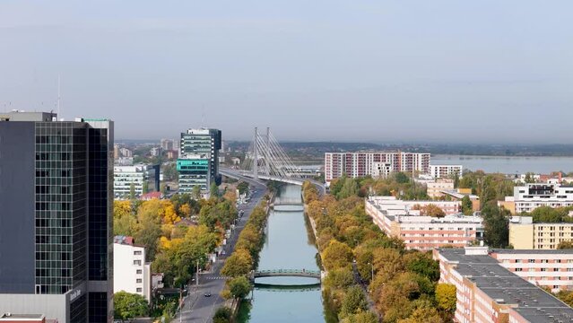 Aerial View Over Ciurel Bridge, Lacul Morii And Dambovita River In Bucharest, Romania