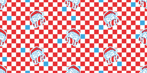 cat seamless pattern Christmas Santa Claus hat checked candy kitten calico vector neko  pet doodle cartoon gift wrapping paper tile background repeat wallpaper illustration scarf isolated design