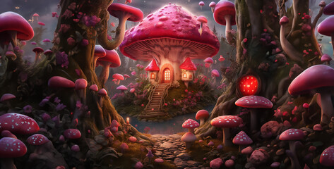 mushroom in the forest, photorealistic mushroom in fairytale environ