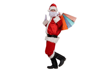 PNG Santa Claus with shopping bags isolated on white background.