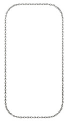Elegantly crafted, metal chains form a vertical rectangle frame with rounded corners in this 3D render. Available in PNG format, it boasts a seamless transparent background