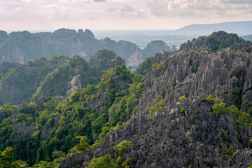 A viewpoint in top of limestone mountains over the city in Phitsanulok province, Thailand