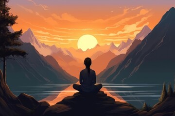 A serene woman in a yoga and meditation scene, striking a peaceful pose to promote mental and physical well-being