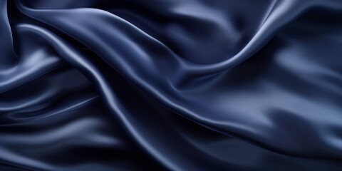 Obraz premium Smooth satin fabric in navy blue, creating an abstract, elegant background with room for design. Featuring gentle folds and a gradient effect