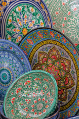 Fergana ceramics in the Samarkand market in Uzbekistan.