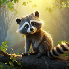 Obraz premium Cartoon animal raccoon on autumn background.