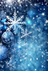 Obraz na płótnie Canvas Blue sparkling Christmas and winter background with white snowflakes,