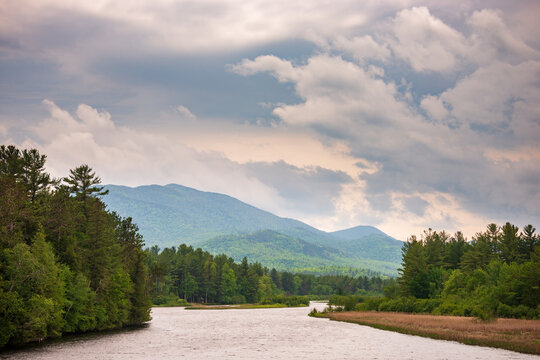 River and Cloudscape at the Adirondack Mountains