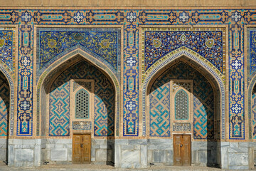 The Tilla Kari Madrasah in the Registan Square in Samarkand, Uzbekistan.