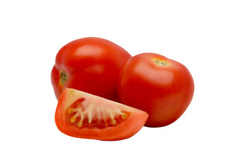 Red tomato vegetable with cut closeup on transparent background png