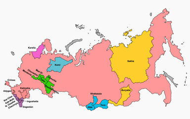 russian federation map. map of russia. russian regions.