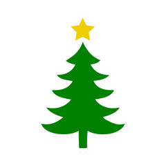 Tiempo de Navidad. Logo con silueta de árbol de navidad tipo pino o abeto con estrella para su uso en invitaciones y felicitaciones