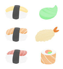 set of kinds of sushi