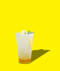 Ice Yuzu orange. Drink with fresh orange fruit. Yuzu cocktail with juice, soda, and ice