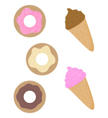 set of Donut and ice cream 
