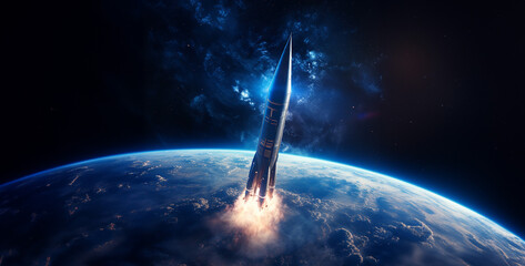 earth in space, a rocket ship floating in deep space earth