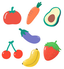 cute fruits and vegetables set