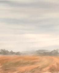 Naklejka na ściany i meble Abstract landscape, field, grey sky, vertical background