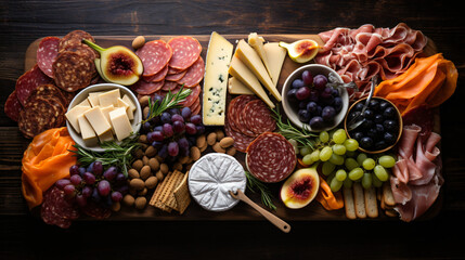 Charcuterie board of a variety of cheeses