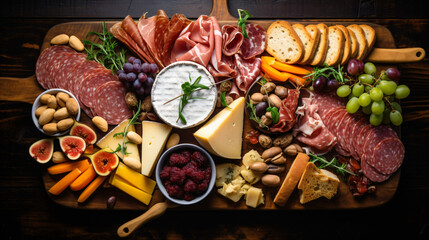 Charcuterie board of a variety of cheeses