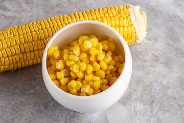Marinated corn in the bowl
