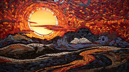 sunset elements intertwining and forming an intricate, abstract mosaic  Ai Generative