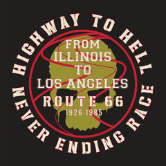 Motor sport and route 66 typography. T shirt graphics. 