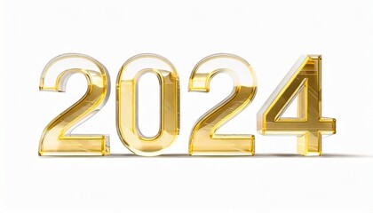 2024 3D gold text on white background