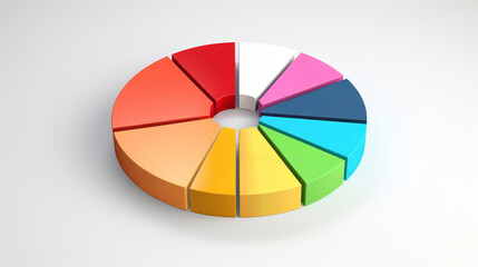 Obraz premium Colorful pie chart info graphics. Data analysis, or statistics, on a white background. 3D design