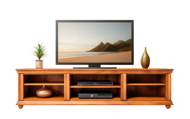Beautiful Entertainment Center LCD is Sitting on Table Isolated on Transparent Background PNG.