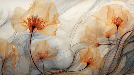 Tender, abstract floral veins interweaving to create an engaging, organic enchantment Ai Generative