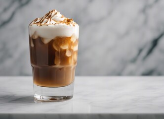 cold brew latte on white marble background

