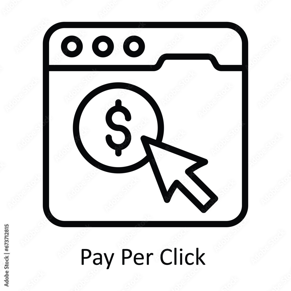 Poster pay per click vector outline design illustration. symbol on white background eps 10 file