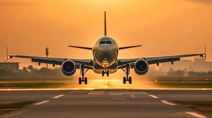Obraz premium A vertical shot of a plane taking off AI generated illustration
