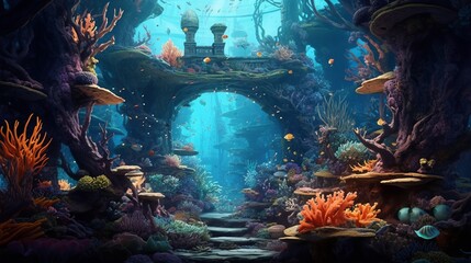 An awe-inspiring underwater kingdom that showcases t  AI generated illustration - obrazy, fototapety, plakaty