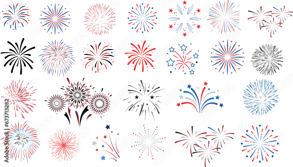 Wall mural fireworks vector illustration, vibrant colors for festive celebrations. ideal for new year eve, four