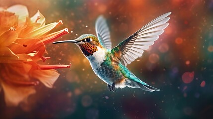 Blurred motion of a hummingbird hovering over a flow  AI generated illustration