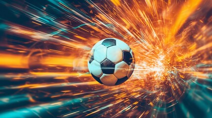 Fototapeta premium Blurred motion of a soccer ball being kicked into th AI generated illustration