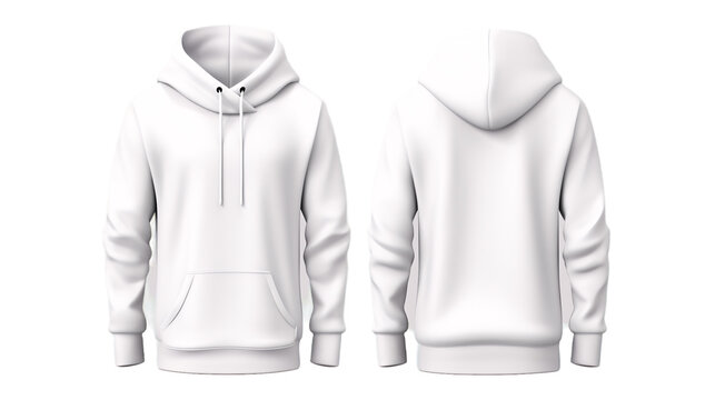 White front and back view hoodie mockup image isolated on transparent background. No background.