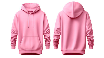 Pink front and back view hoodie mockup image isolated on transparent background. No background. - obrazy, fototapety, plakaty
