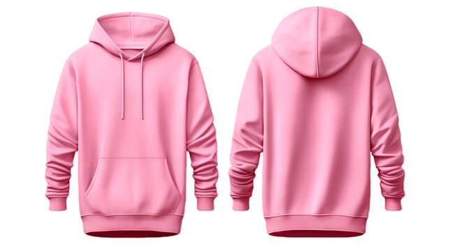 Pink Front And Back View Hoodie Mockup Image Isolated On Transparent Background. No Background.