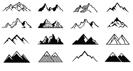 Mountain icon logo vector illustration for adventure outdoor sport graphic design. vintage for climbing or hiking sport concept..eps Black stone and landscape drawing 